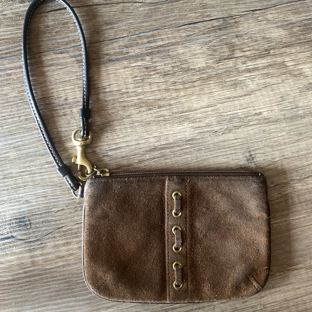 Brown Leather Wristlet with Gold Accents